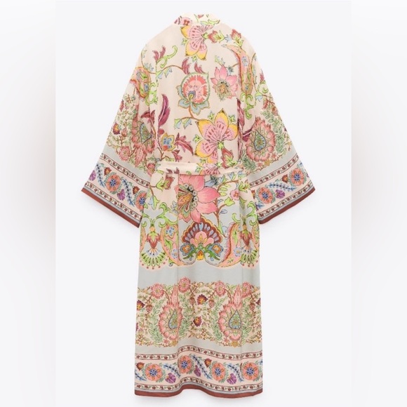 Zara Limited Edition Pink Floral Kimono Robe Women’s Size XL - Picture 7 of 8